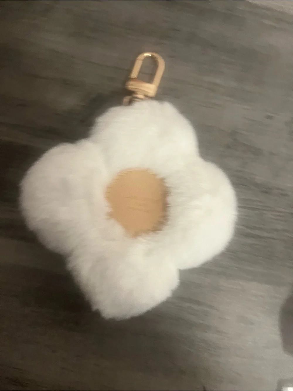 White Fur Flower Key Charm with Multicolor Leather Blooms